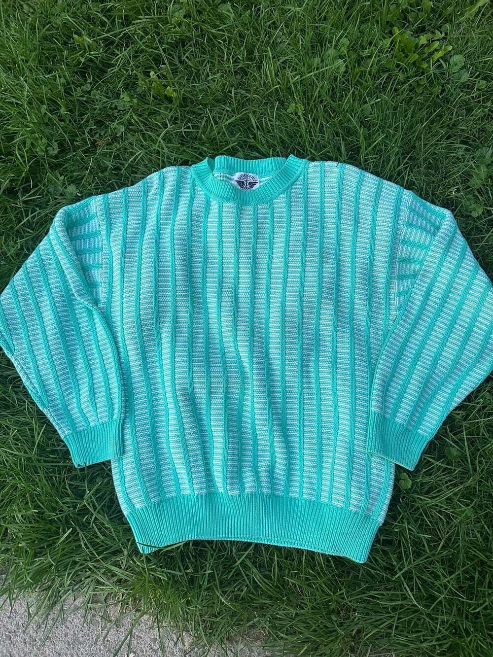 Vintage Dockers 100% Cotton Seafoam Green Striped Crewneck Sweater XL